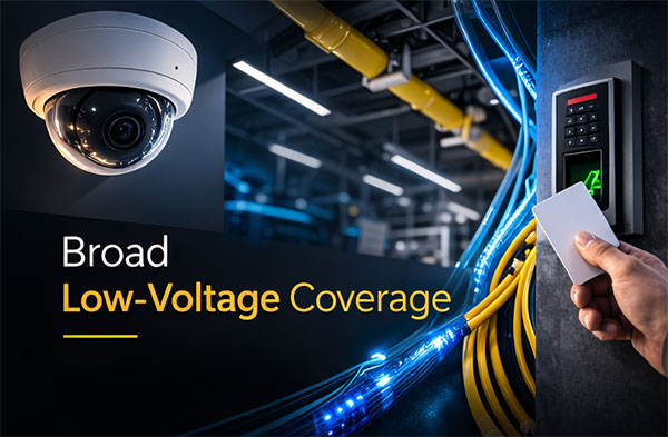 Low-voltage systems including CCTV, access control and business connectivity